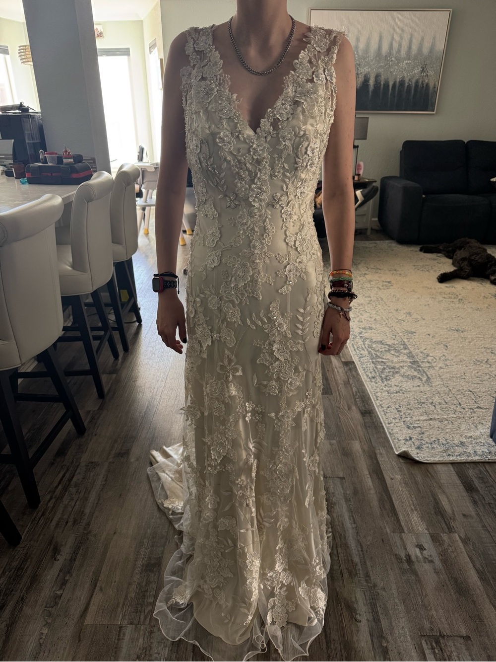 Allure Bridals Ivory Floral Lace V-Neck Wedding Gown
